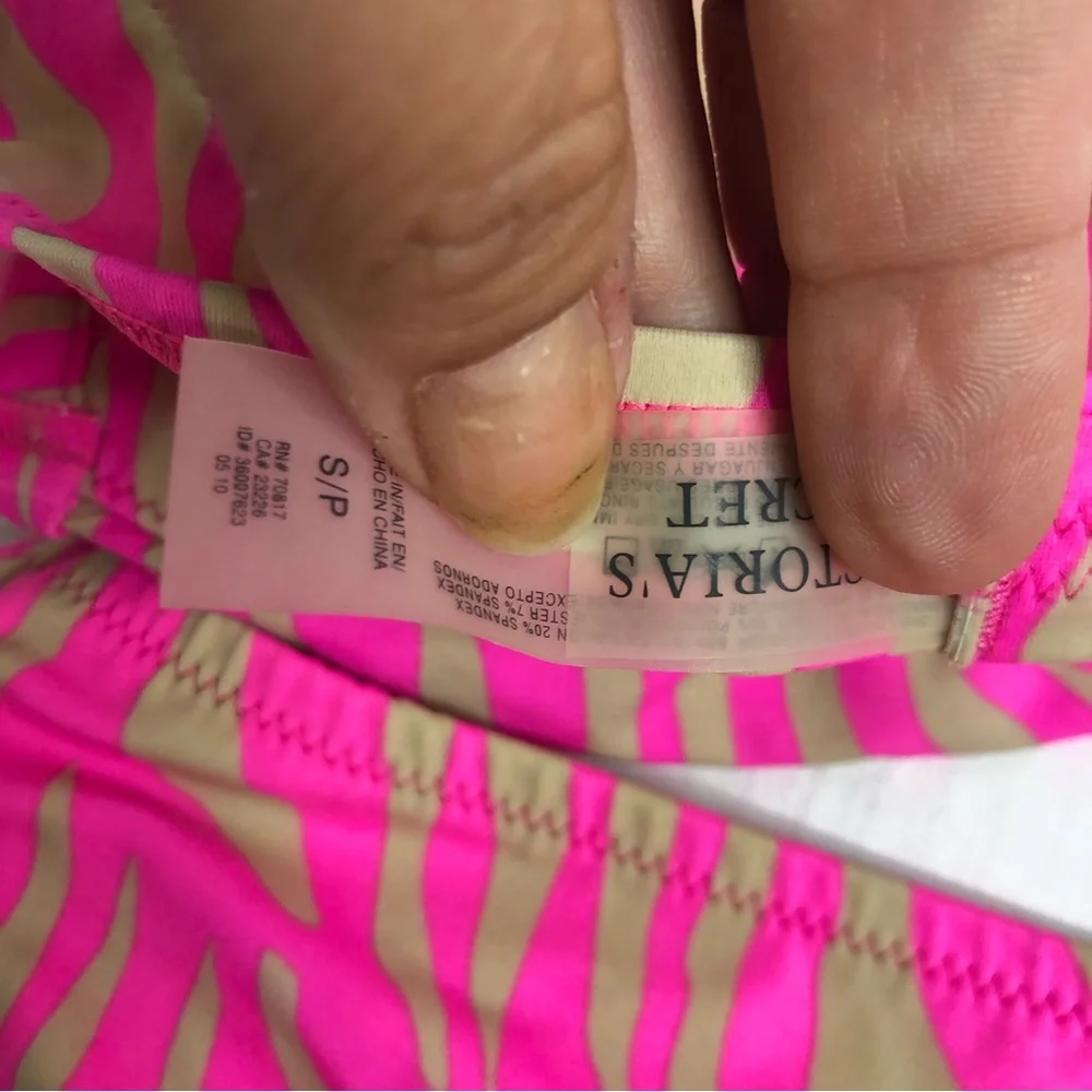 Victorias Secret Bikini Womens Small Zebra Print Pink Tan Strapless Top Padded